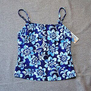 Cherokee Womens Size 6 Tankini Top Blue Floral Stretch Form Fit Swimsuit NWT